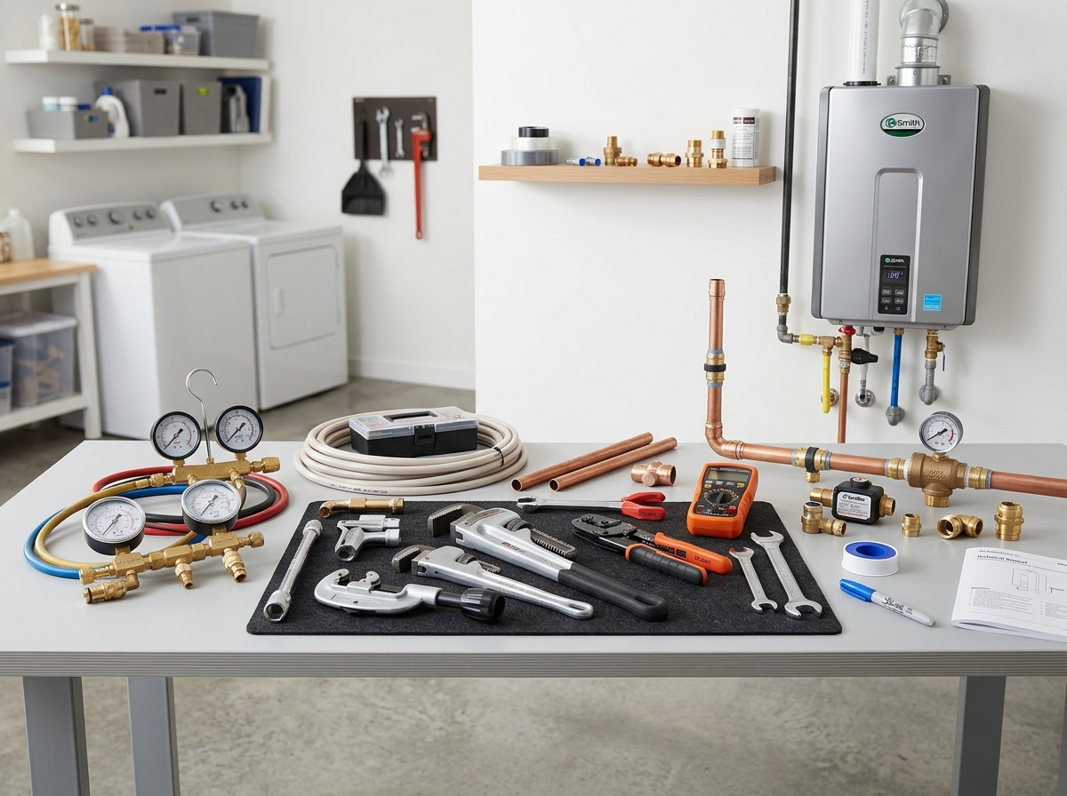 Professional plumbing diagnostic equipment and precision tools